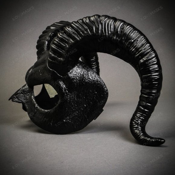 Black Demon Devil with Back Twisted Ram Horns Masquerade Cosplay Party Eye Mask - Picture 4 of 6